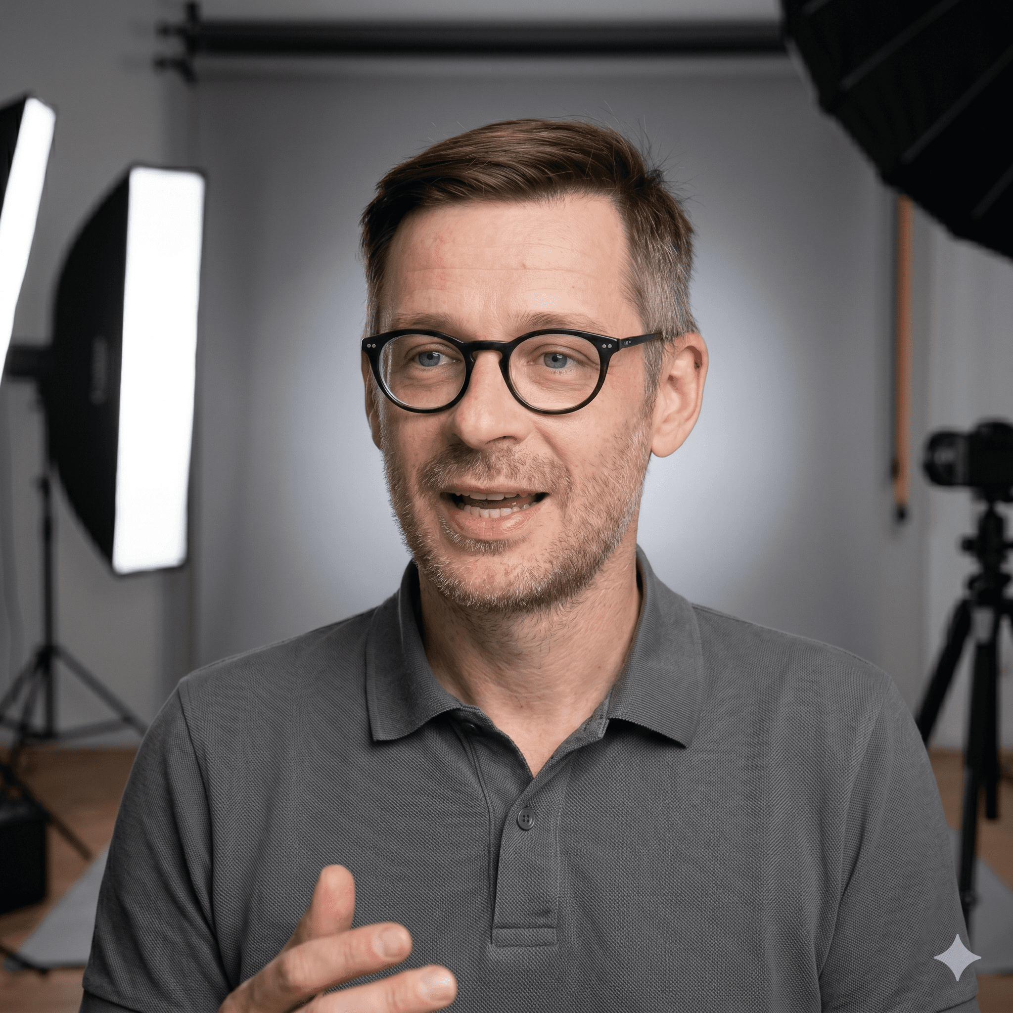 Instructor speaking on camera in a studio setup