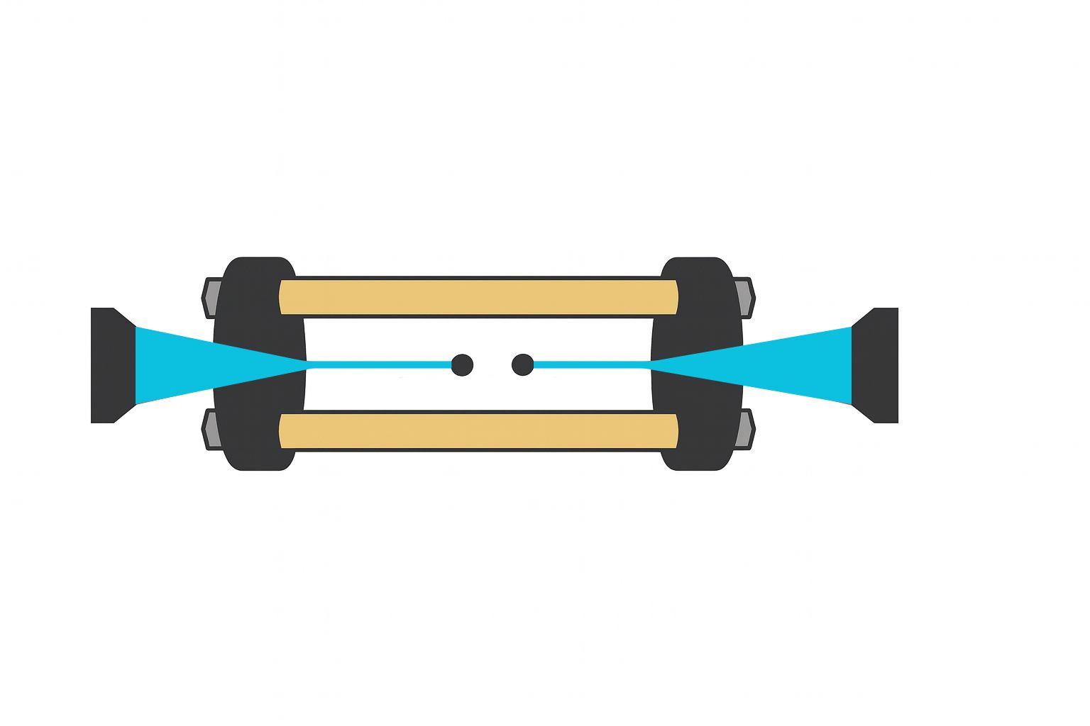 Illustration of two lasers entangling electron spins in an ion trap